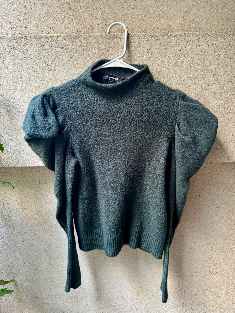 Express Puff Sleeve Mock Neck Sweater - Dark Green